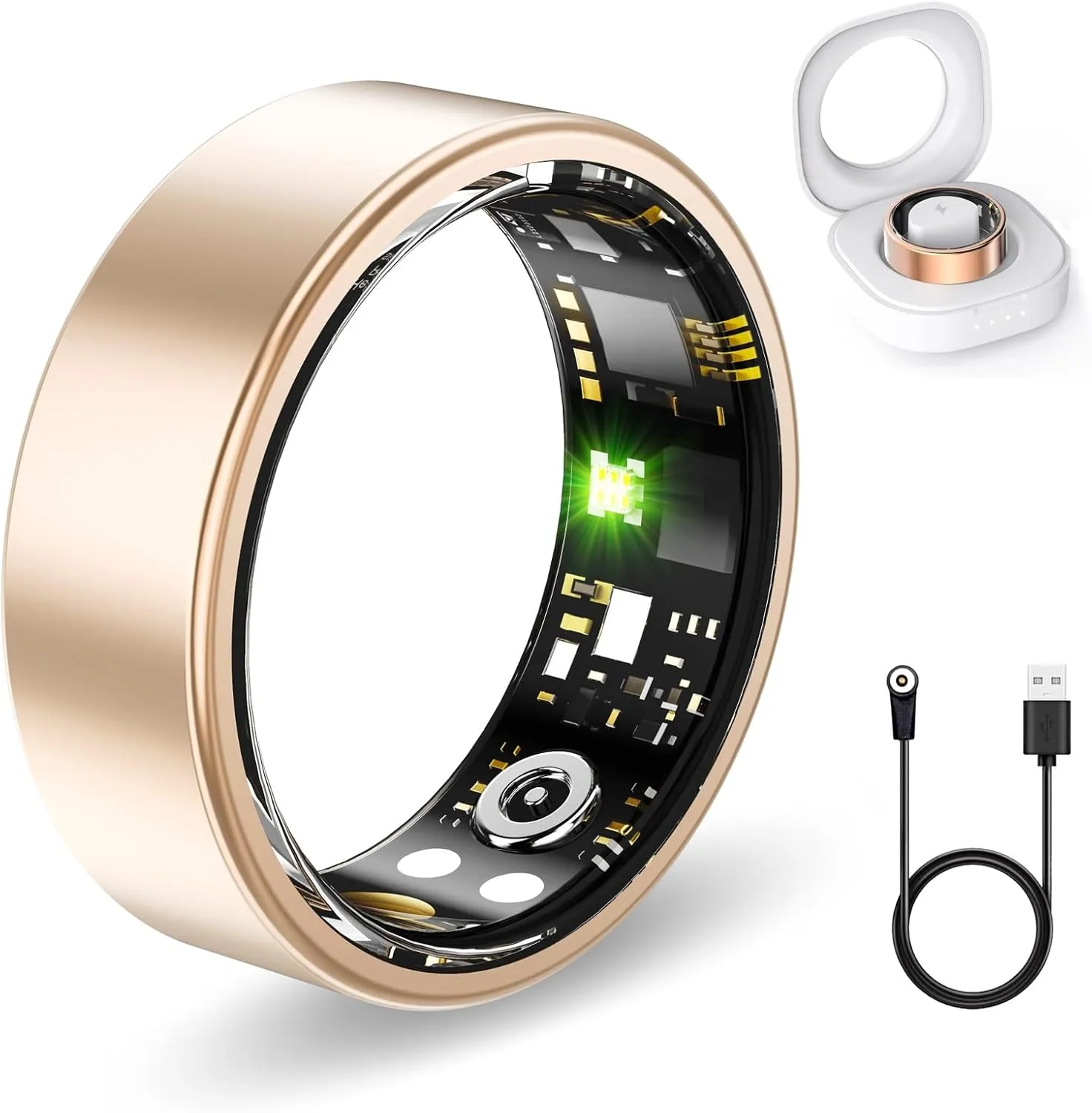 Health Rings for Women Men, Fitness Tracker with Heart Rate,Blood Oxygen, Blood Pressure, Sleep Tracker, Step Tracker, No Subscription Fee, IP68 Waterproof Smart Ring for iphone & Android (Gold 10#)