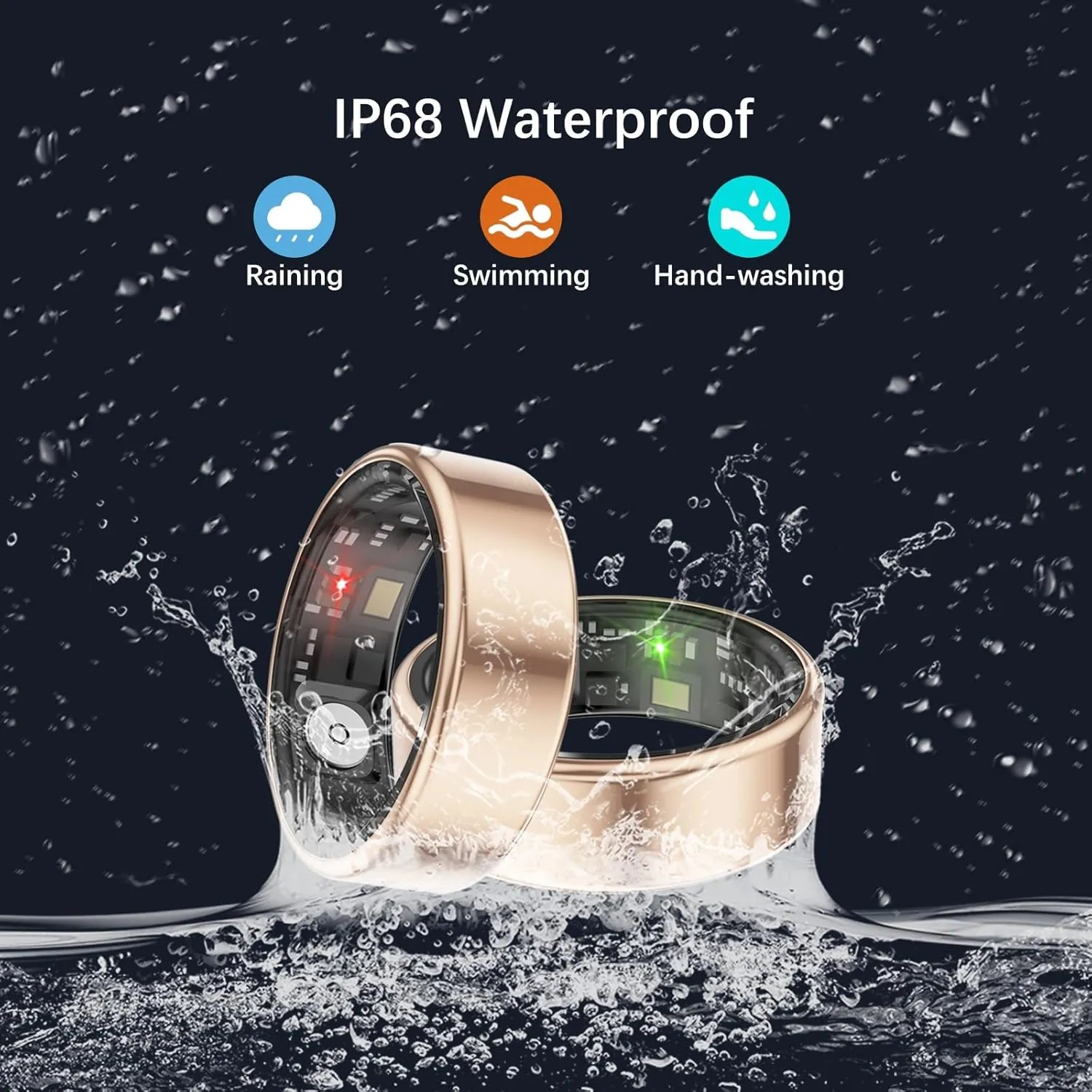 Health Rings for Women Men, Fitness Tracker with Heart Rate,Blood Oxygen, Blood Pressure, Sleep Tracker, Step Tracker, No Subscription Fee, IP68 Waterproof Smart Ring for iphone & Android (Gold 10#)
