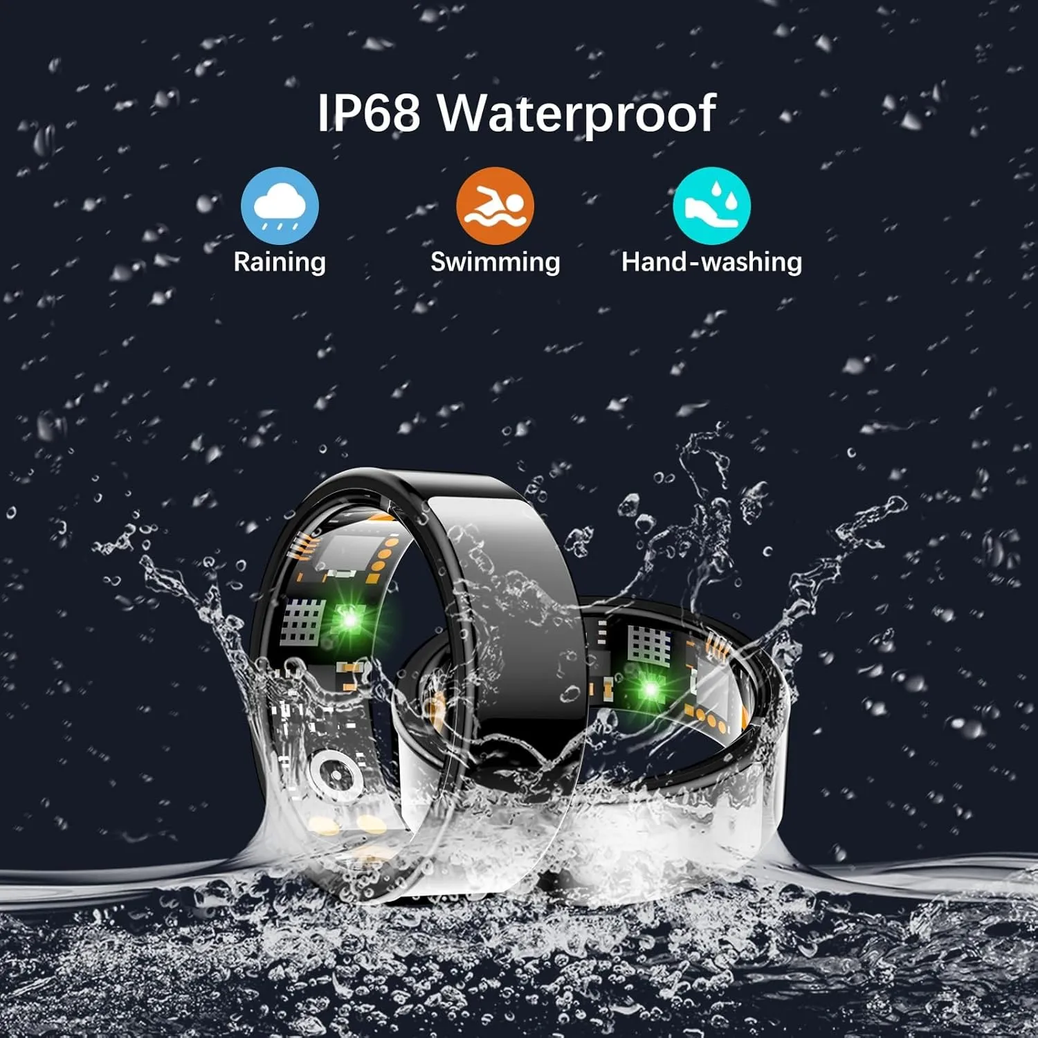 Health Tracker Ring, Smart Health Ring for Women Men with Heart Rate, Blood Oxygen, Sleep Monitor, Steps,Calories, No Subscription Fee, IP68 Waterproof Smart Ring for iPhone & Android (Black, 13#)