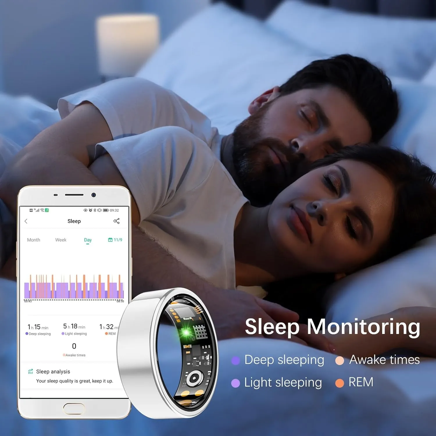 Health Tracker Ring, Smart Health Ring for Women Men with Heart Rate, Blood Oxygen, Sleep Monitor, Steps,Calories, No Subscription Fee, IP68 Waterproof Smart Ring for iPhone & Android (Silver, 8#)