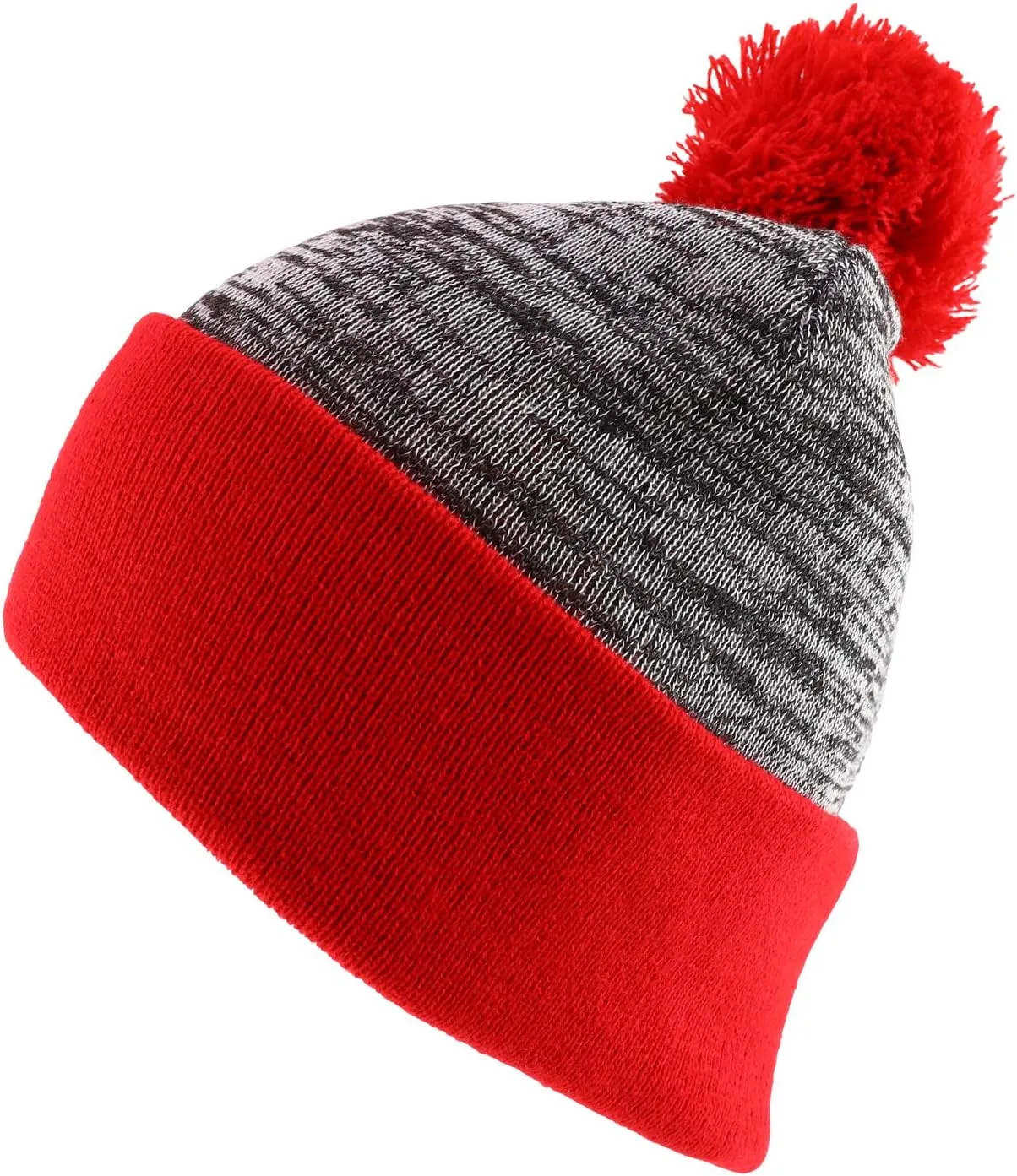 Heather Pom Pom Cuff Long Winter Beanie Hat