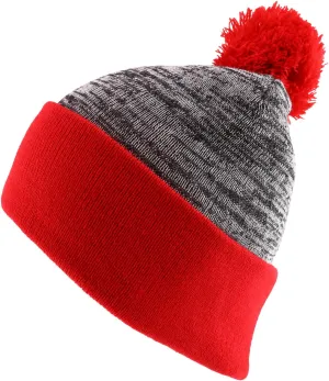 Heather Pom Pom Cuff Long Winter Beanie Hat