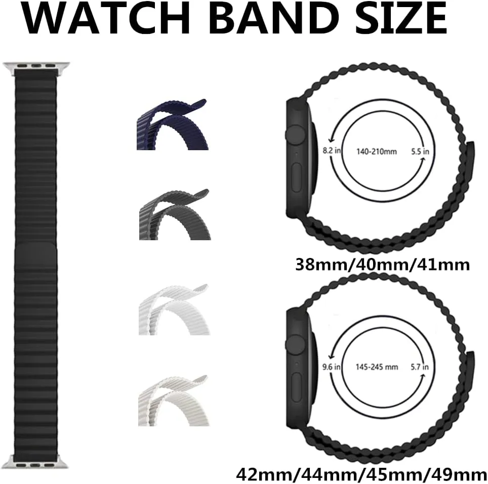 HeiKe Magnetic Silicone Band Compatible with Apple Watch Band 49mm 46mm 45mm 44mm 42mm for Men Women,Sport Loop Adjustable Wristband Strap for iWatch Ultra 2 SE Series 10 9 8 7 6 5 4 3 2 1,White