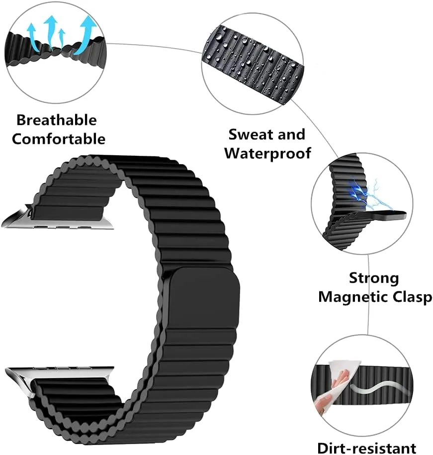 HeiKe Magnetic Silicone Band Compatible with Apple Watch Band 49mm 46mm 45mm 44mm 42mm for Men Women,Sport Loop Adjustable Wristband Strap for iWatch Ultra 2 SE Series 10 9 8 7 6 5 4 3 2 1,White