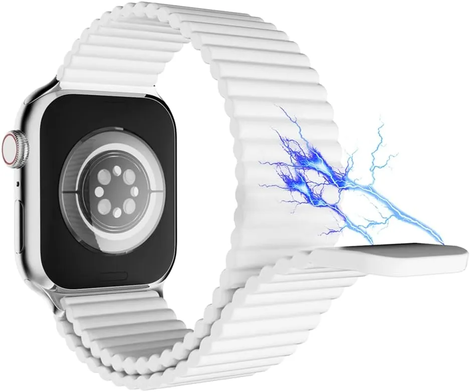 HeiKe Magnetic Silicone Band Compatible with Apple Watch Band 49mm 46mm 45mm 44mm 42mm for Men Women,Sport Loop Adjustable Wristband Strap for iWatch Ultra 2 SE Series 10 9 8 7 6 5 4 3 2 1,White