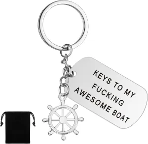 Hicarer 1 Pcs Boat Owner Keychain Keys to My Awesome Boat Stainless Steel Boat Keychain Pendant Funny Boat Lover Gifts for Fisherman Boat Owner First Mate Christmas Gift for Boyfriend
