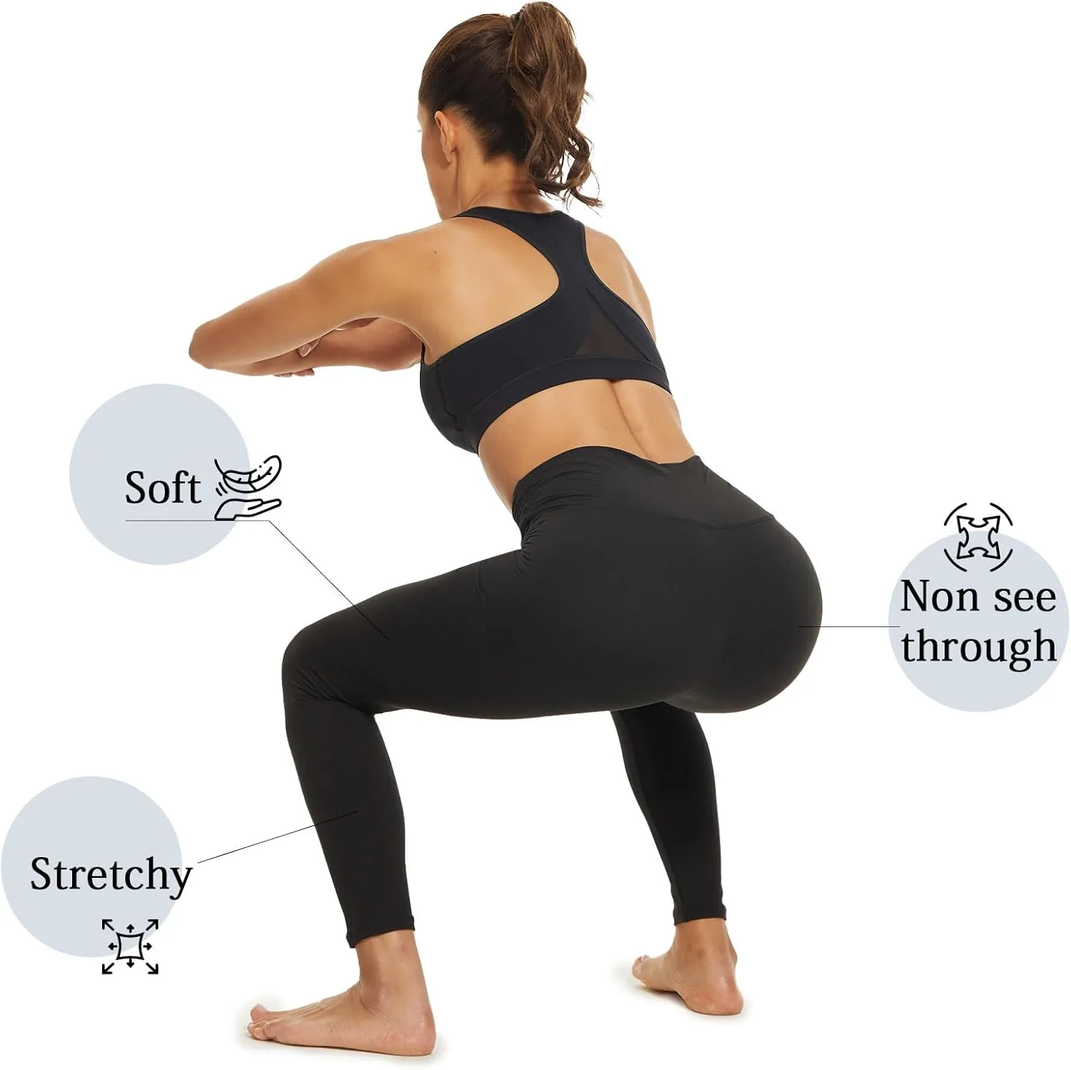 High Waisted Leggings for Women-Womens Black Seamless Workout Leggings Running Tummy Control Yoga Pants