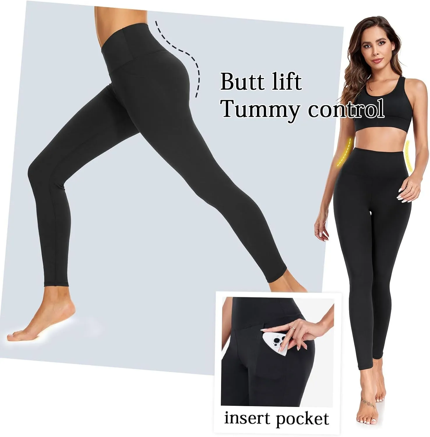 High Waisted Leggings for Women-Womens Black Seamless Workout Leggings Running Tummy Control Yoga Pants