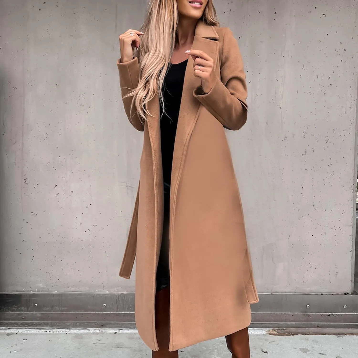 Hvyesh Womens Wool Trench Pea Coats 2024 Winter Jackets Trendy Notch Lapel Double Breasted Mid Long Warm Jacket Overcoat