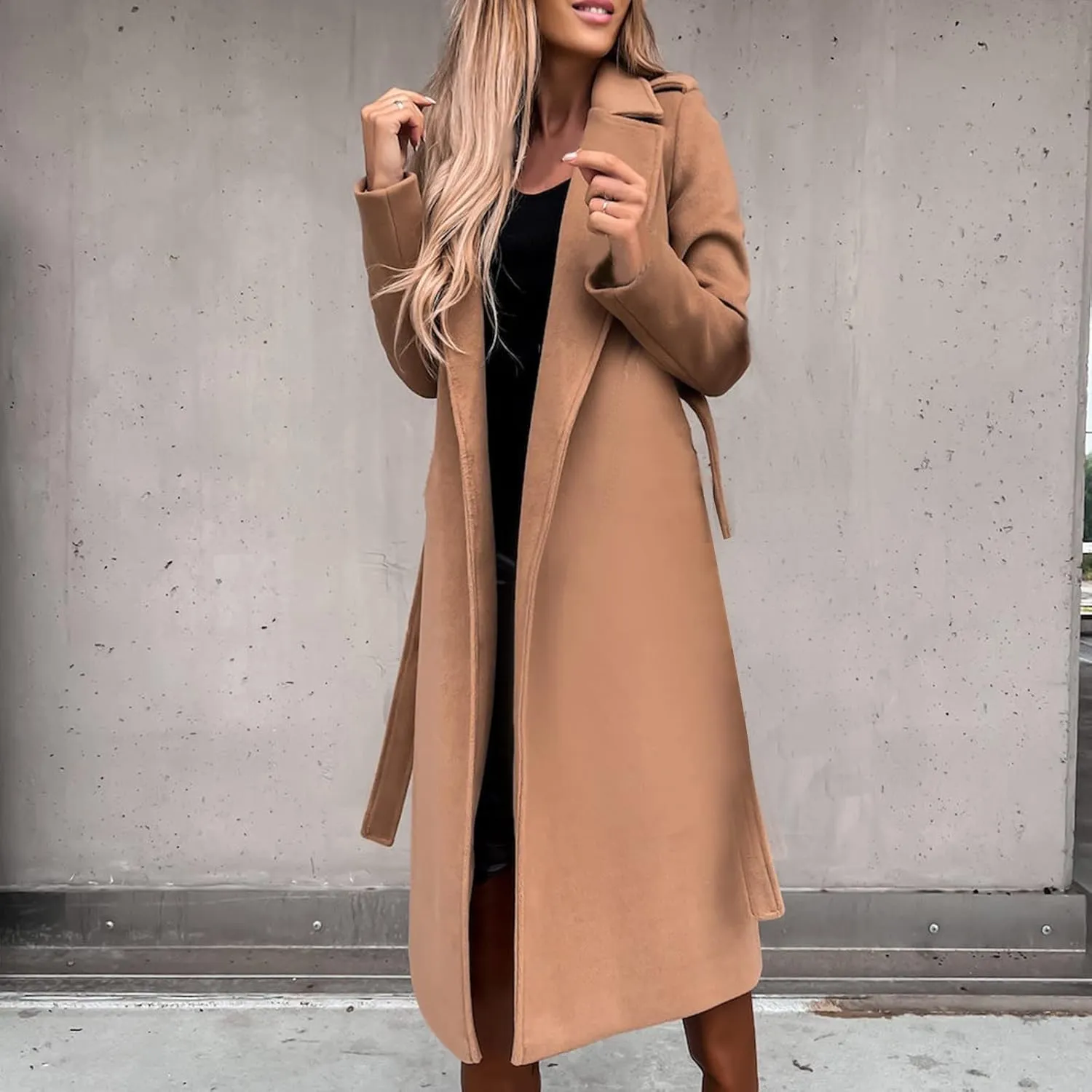 Hvyesh Womens Wool Trench Pea Coats 2024 Winter Jackets Trendy Notch Lapel Double Breasted Mid Long Warm Jacket Overcoat