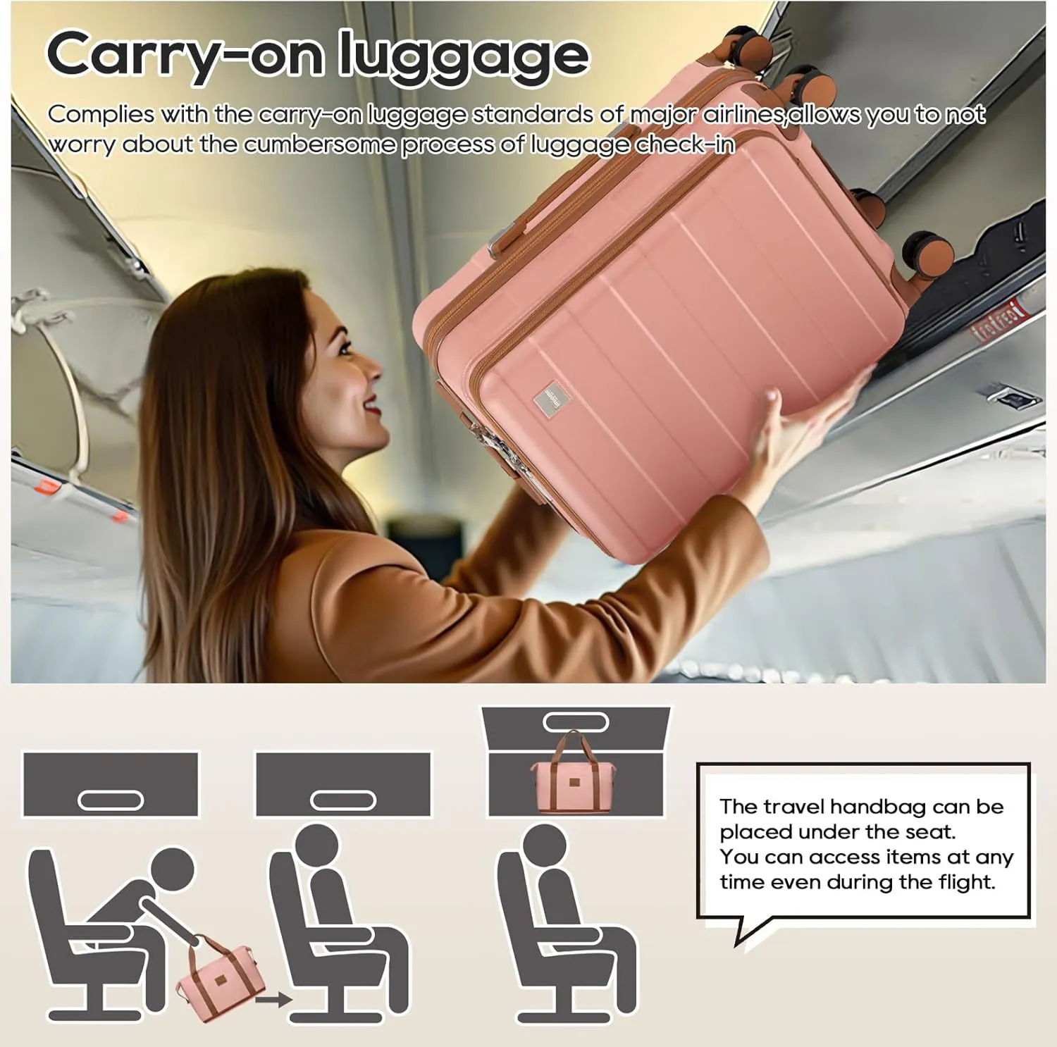 imiomo Carry on Luggage Airline Approved with TSA Lock, Hard Shell 20 Inch Travel Carry-on Suitcase with Spinner Wheels and Charging Port, Pink