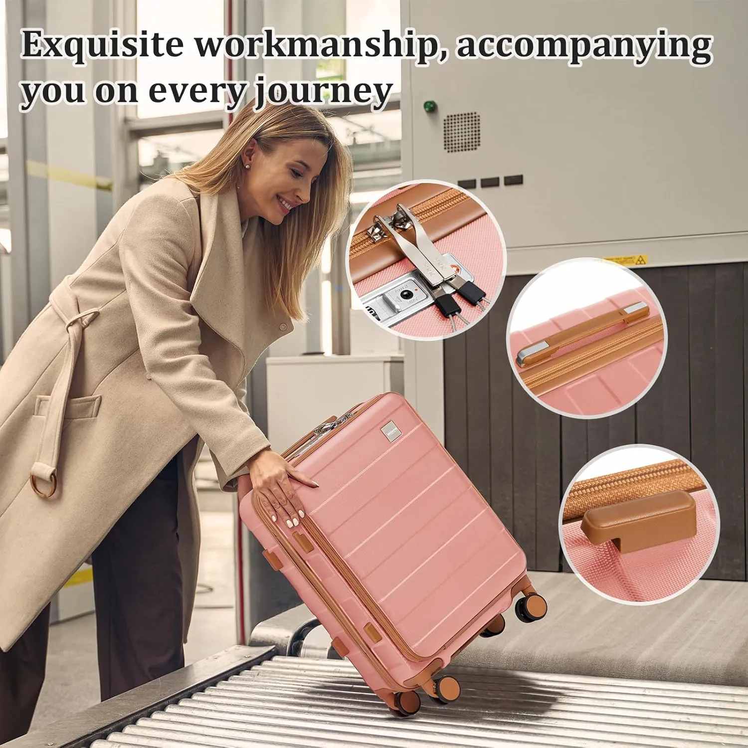 imiomo Carry on Luggage Airline Approved with TSA Lock, Hard Shell 20 Inch Travel Carry-on Suitcase with Spinner Wheels and Charging Port, Pink