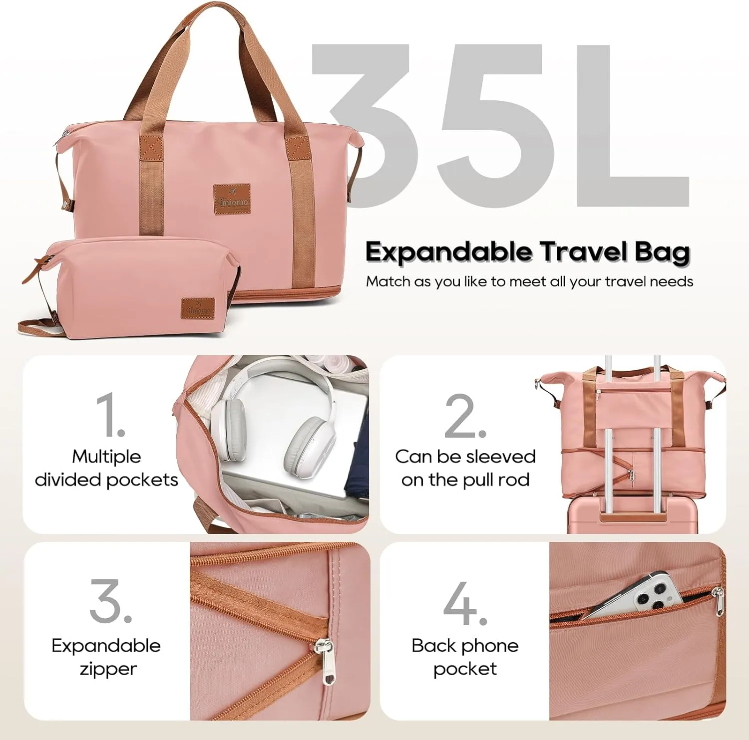 imiomo Carry on Luggage Airline Approved with TSA Lock, Hard Shell 20 Inch Travel Carry-on Suitcase with Spinner Wheels and Charging Port, Pink