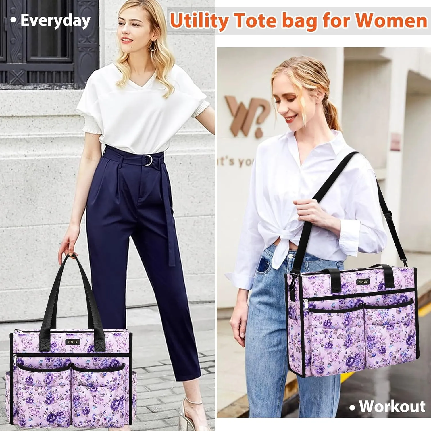 ITIEZY Utility Tote Bag for Women with 15/18 Pockets - Large Teacher Tote Bag with Zipper Compartment Nurse Bags for Work