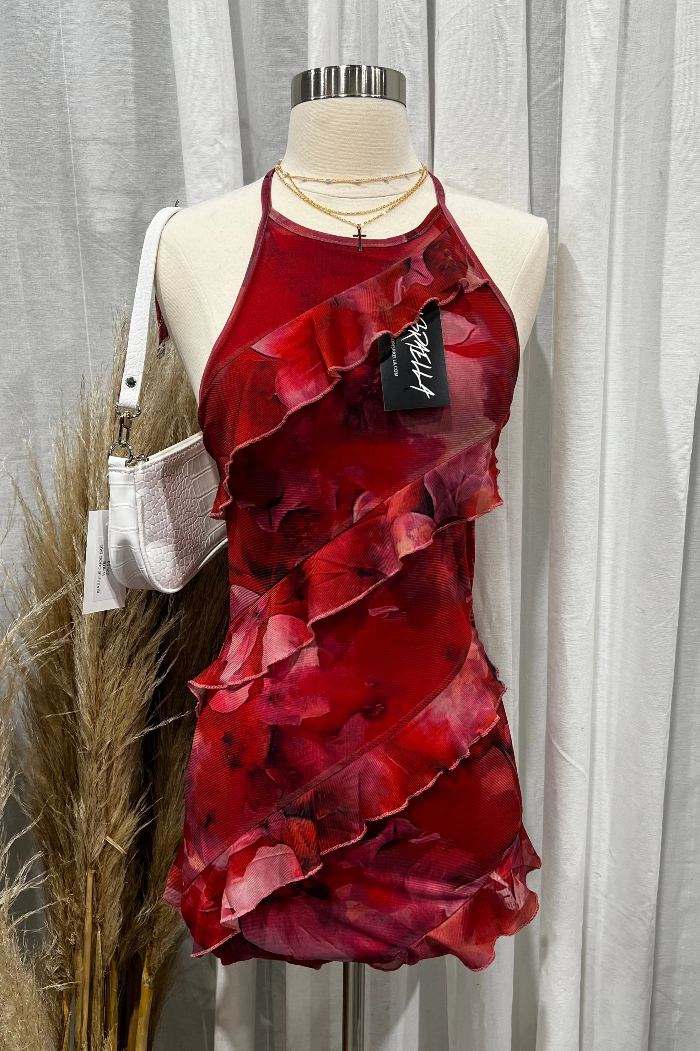 Jazmine Floral Mesh Dress (Red Multi)