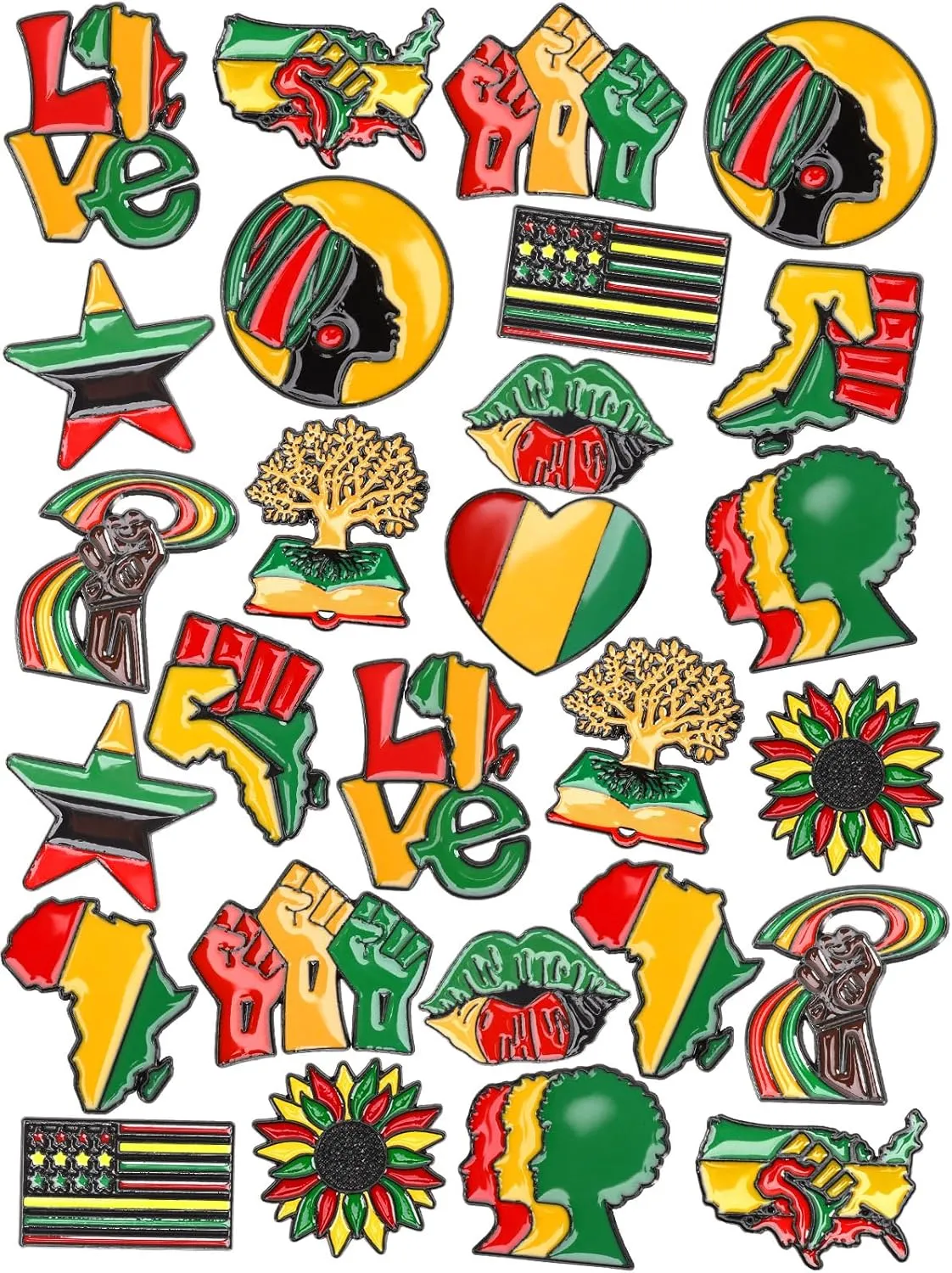 JUNEBRUSHS 28pcs Happy Juneteenth Brooch Pins Freedom Day Enamel Pins for African American Black History Month Independence Day Patriotic Party Decorations Supplies Goodie Bag Stuffer (14 Designs)