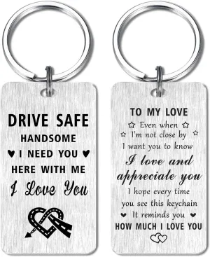 Jzxwan Drive Safe Husband Boyfriend Father's Day Gifts from Wife, I Love You Drive Safe Key chain Gifts for Trucker Hubby Boyfriend Husband Handsome Man, New Car Driver Present