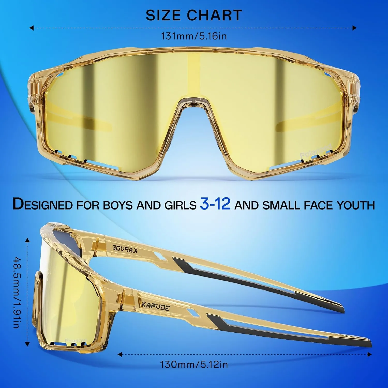 KAPVOE Kids Baseball Glasses Youth Polarized Sports Sunglasses Softball Cycling Running Shades Boys Girls Age 3-14 - K9033
