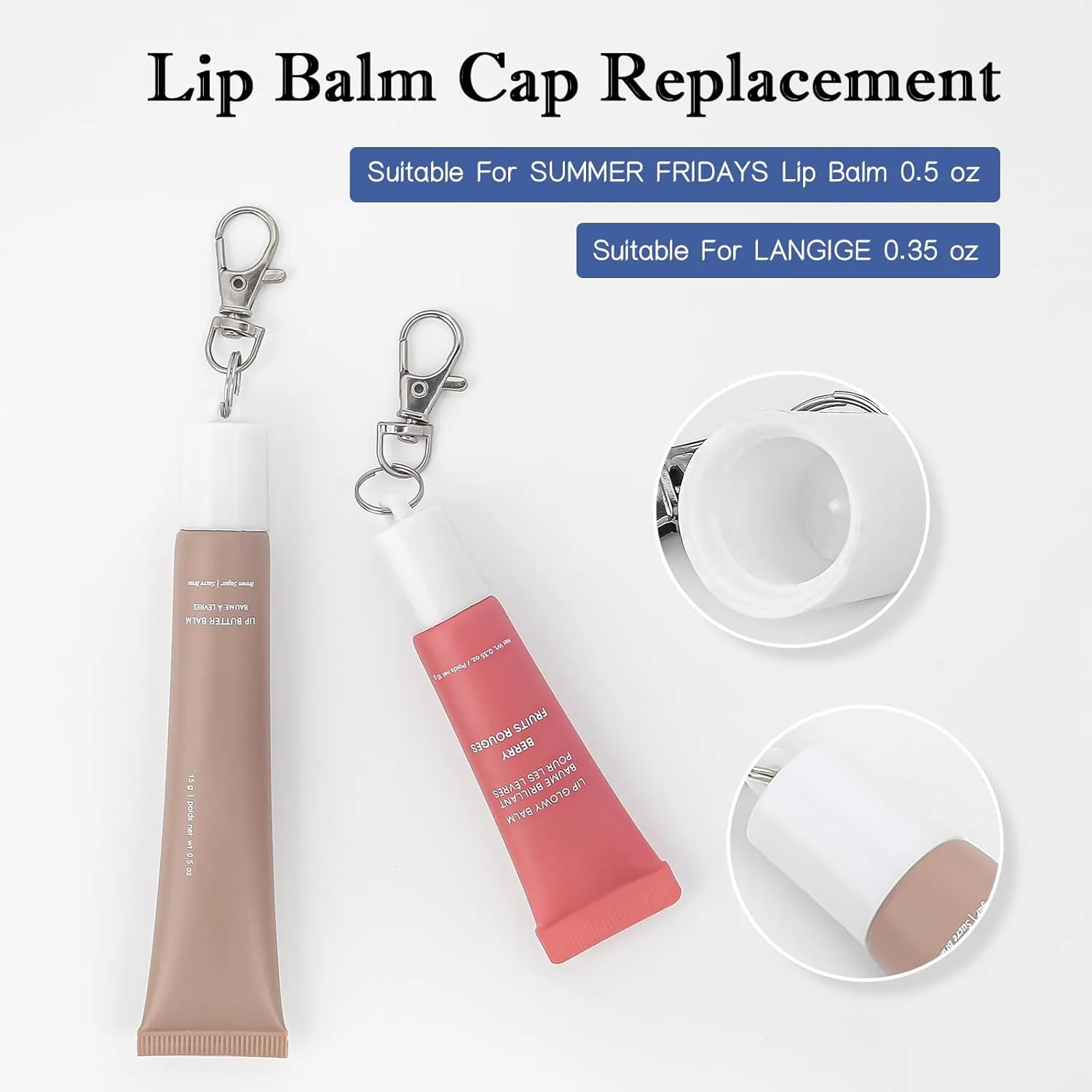 Keychain Cap for Summer Fridays 0.5 Oz Lip Balm keychain, Keychain Cap Compatible with LANGIGE 0.35 oz Lip Balm