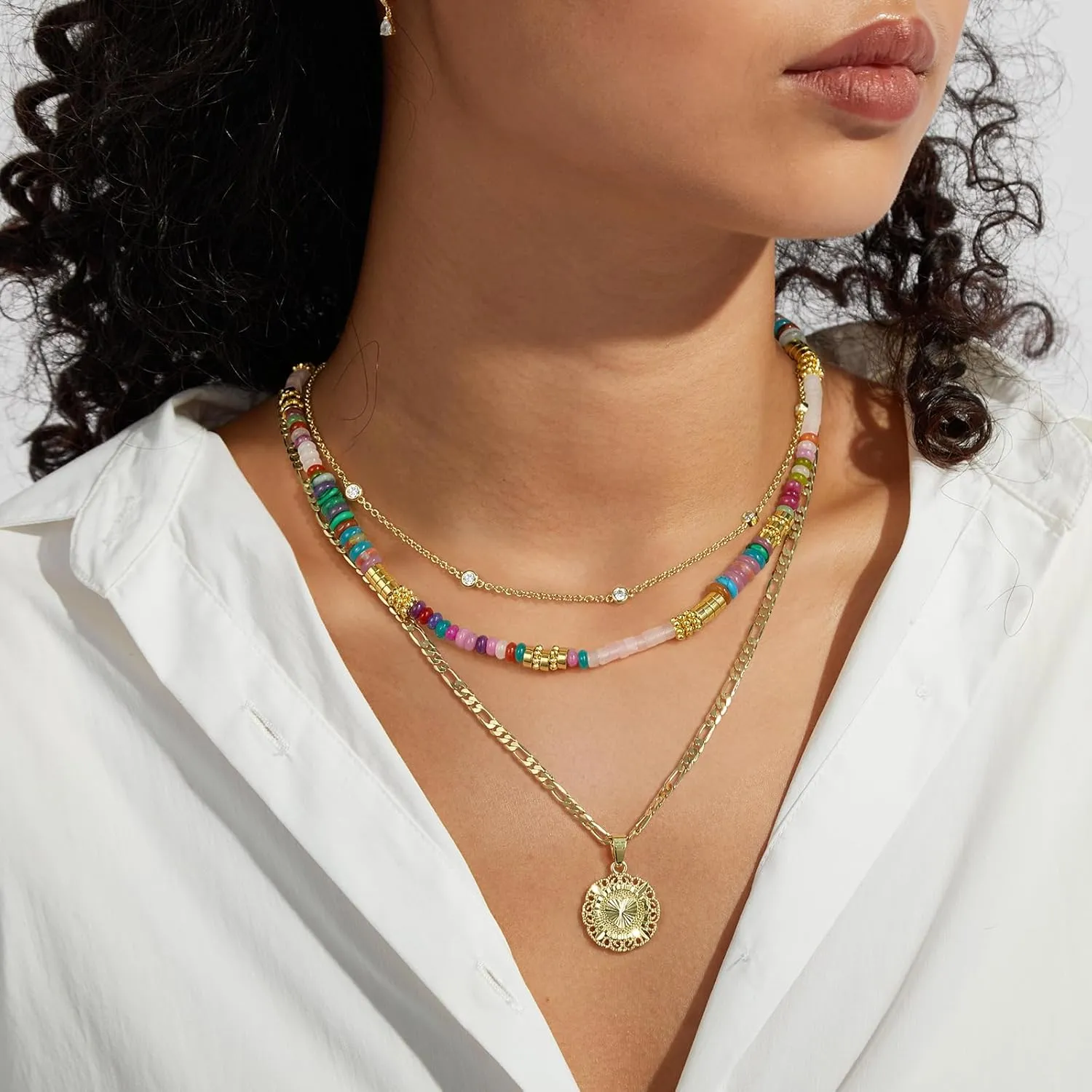 KissYan Boho Beaded Choker Necklace for Women, Gemstone Choker Natural Stone Freshwater Pearl Surfer Necklaces 14K Gold Plated Summer Beach Handmade Jewelry