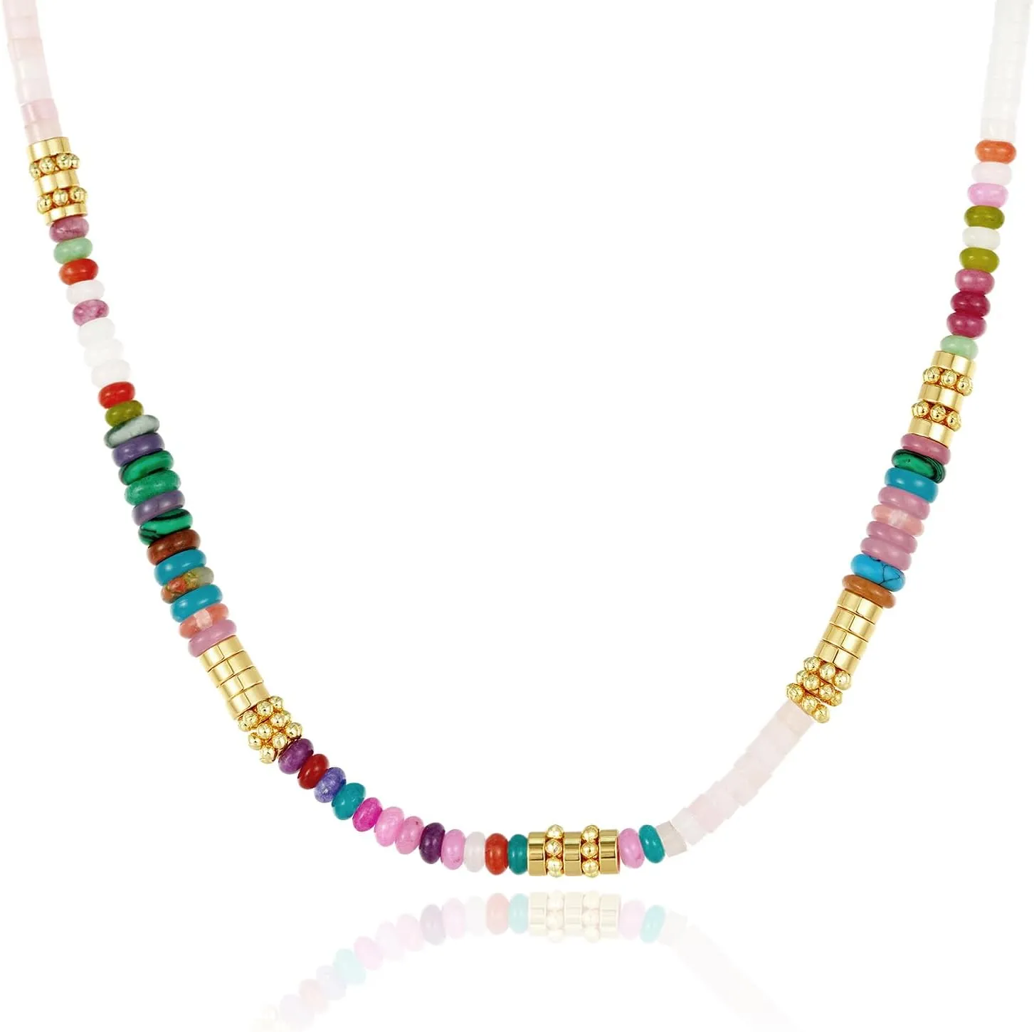 KissYan Boho Beaded Choker Necklace for Women, Gemstone Choker Natural Stone Freshwater Pearl Surfer Necklaces 14K Gold Plated Summer Beach Handmade Jewelry