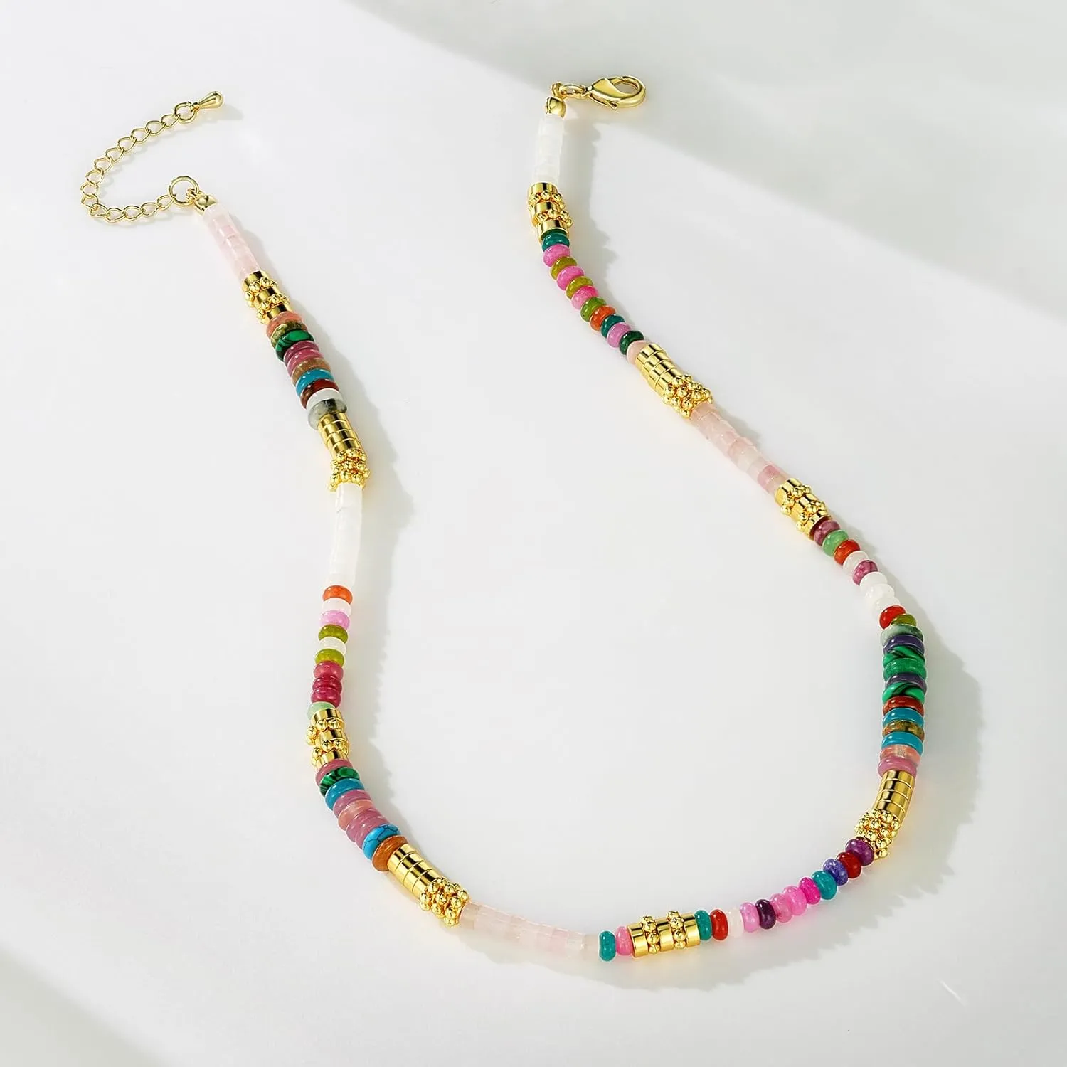 KissYan Boho Beaded Choker Necklace for Women, Gemstone Choker Natural Stone Freshwater Pearl Surfer Necklaces 14K Gold Plated Summer Beach Handmade Jewelry