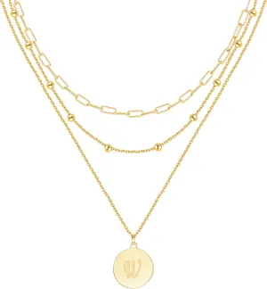 KSF Gold Layered Necklaces for Women Trendy - 18K Gold Plated Layered Choker Initial Letter Coin Pendants Necklace Stack Paperclip Chain Gold Jewelry Gifts Set Non Tarnish