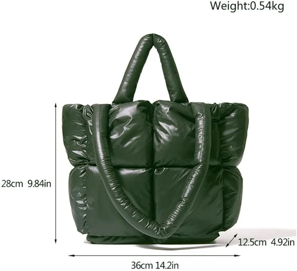Large Puffer Tote Bag, Trendy Quilted Cotton Padded Handbags for women, Soft Shoulder Bag Nylon Down Pillow Shopper Bag