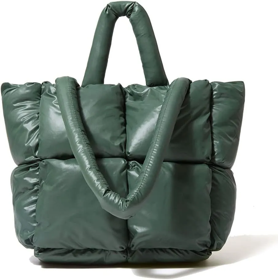Large Puffer Tote Bag, Trendy Quilted Cotton Padded Handbags for women, Soft Shoulder Bag Nylon Down Pillow Shopper Bag