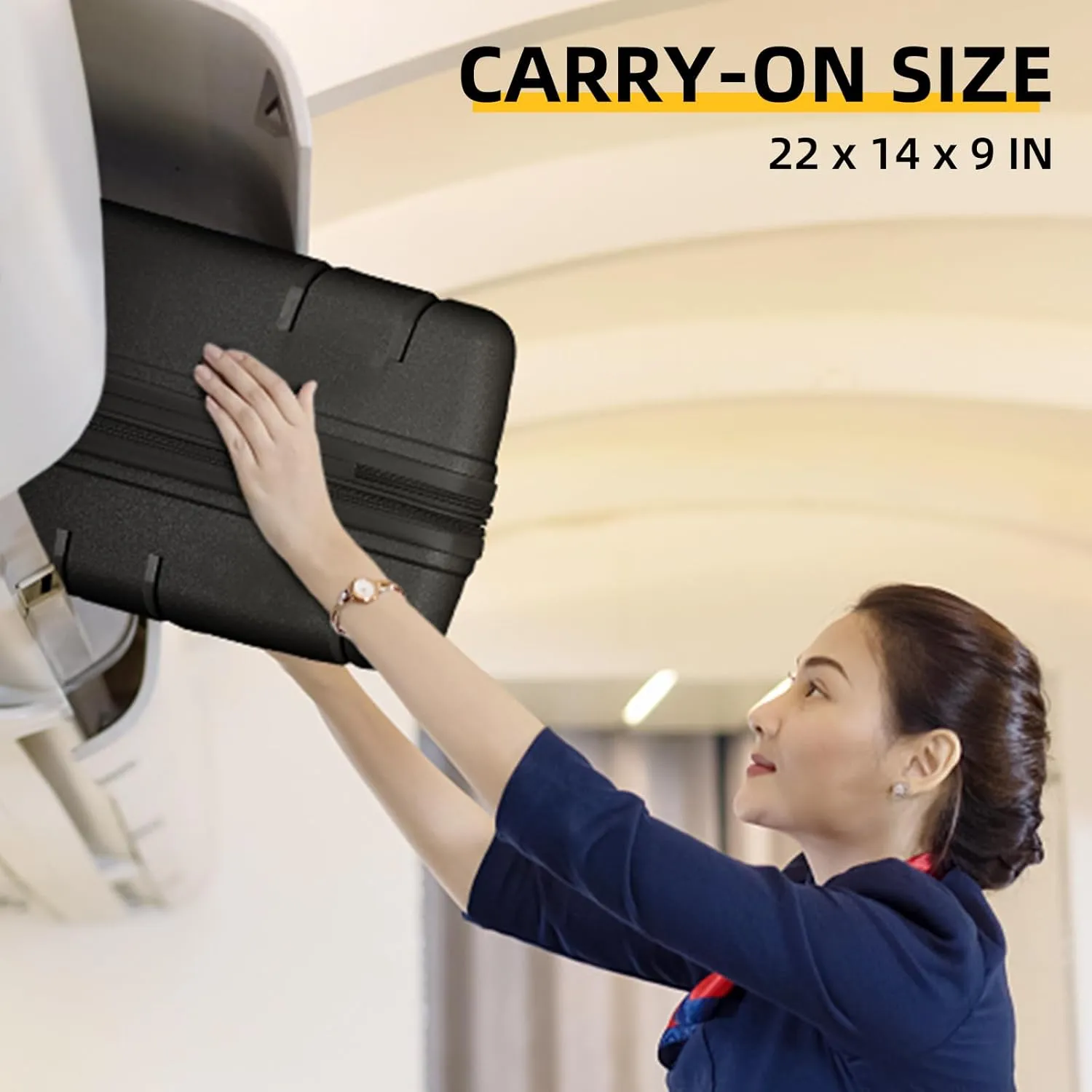 LARVENDER 3-Piece Carry On Luggage for Women,Hard Shell Suitcase 20Inch Carry On Luggage 22x14x9 Airline Approved, Spinner Wheel and TSA LockBlack 20Inch/DB/TB