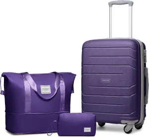 LARVENDER 3-Piece Carry On Luggage for Women,Hard Shell Suitcase 20Inch Carry On Luggage 22x14x9 Airline Approved, Spinner Wheel and TSA LockGrape Purple 20Inch/DB/TB