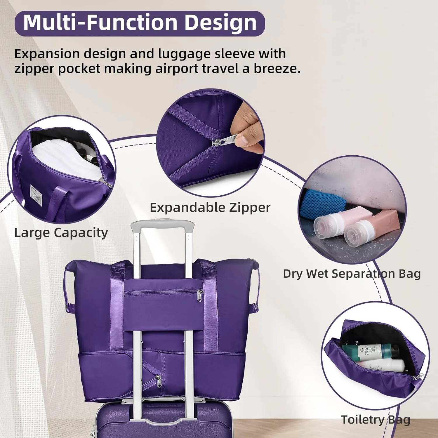 LARVENDER 3-Piece Carry On Luggage for Women,Hard Shell Suitcase 20Inch Carry On Luggage 22x14x9 Airline Approved, Spinner Wheel and TSA LockGrape Purple 20Inch/DB/TB