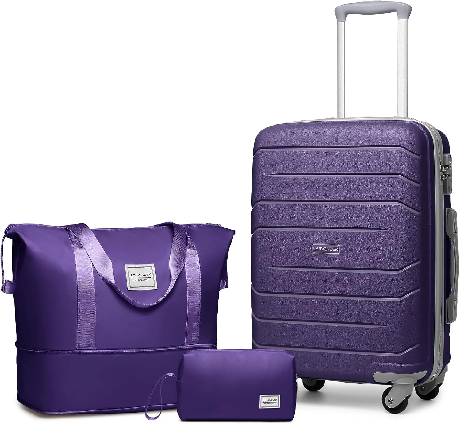 LARVENDER 3-Piece Carry On Luggage for Women,Hard Shell Suitcase 20Inch Carry On Luggage 22x14x9 Airline Approved, Spinner Wheel and TSA LockGrape Purple 20Inch/DB/TB