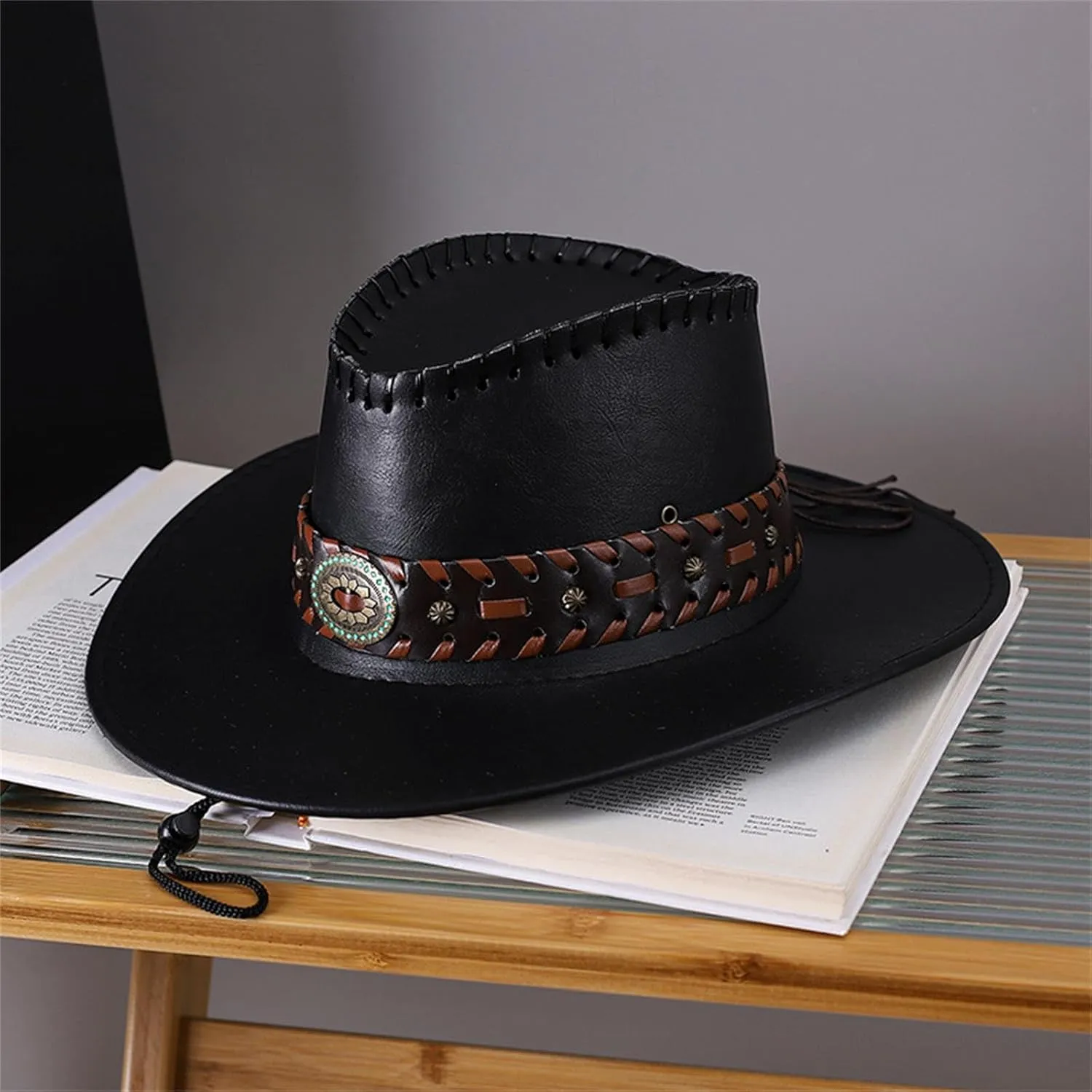 Leather Cowboy Hats for Women Unisex Wide Brim Foldable Outdoor Sports Cap Summer Rolled Up Cap 2025