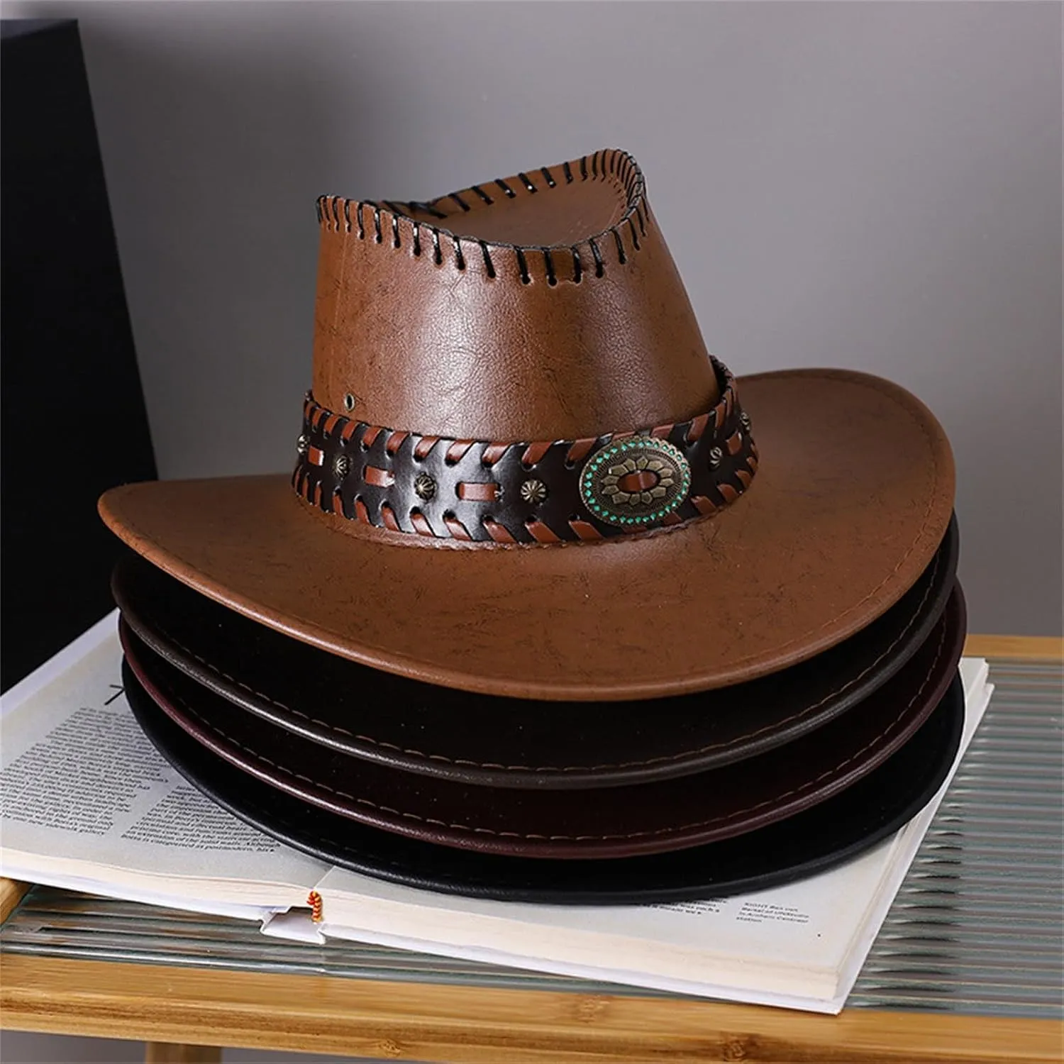 Leather Cowboy Hats for Women Unisex Wide Brim Foldable Outdoor Sports Cap Summer Rolled Up Cap 2025