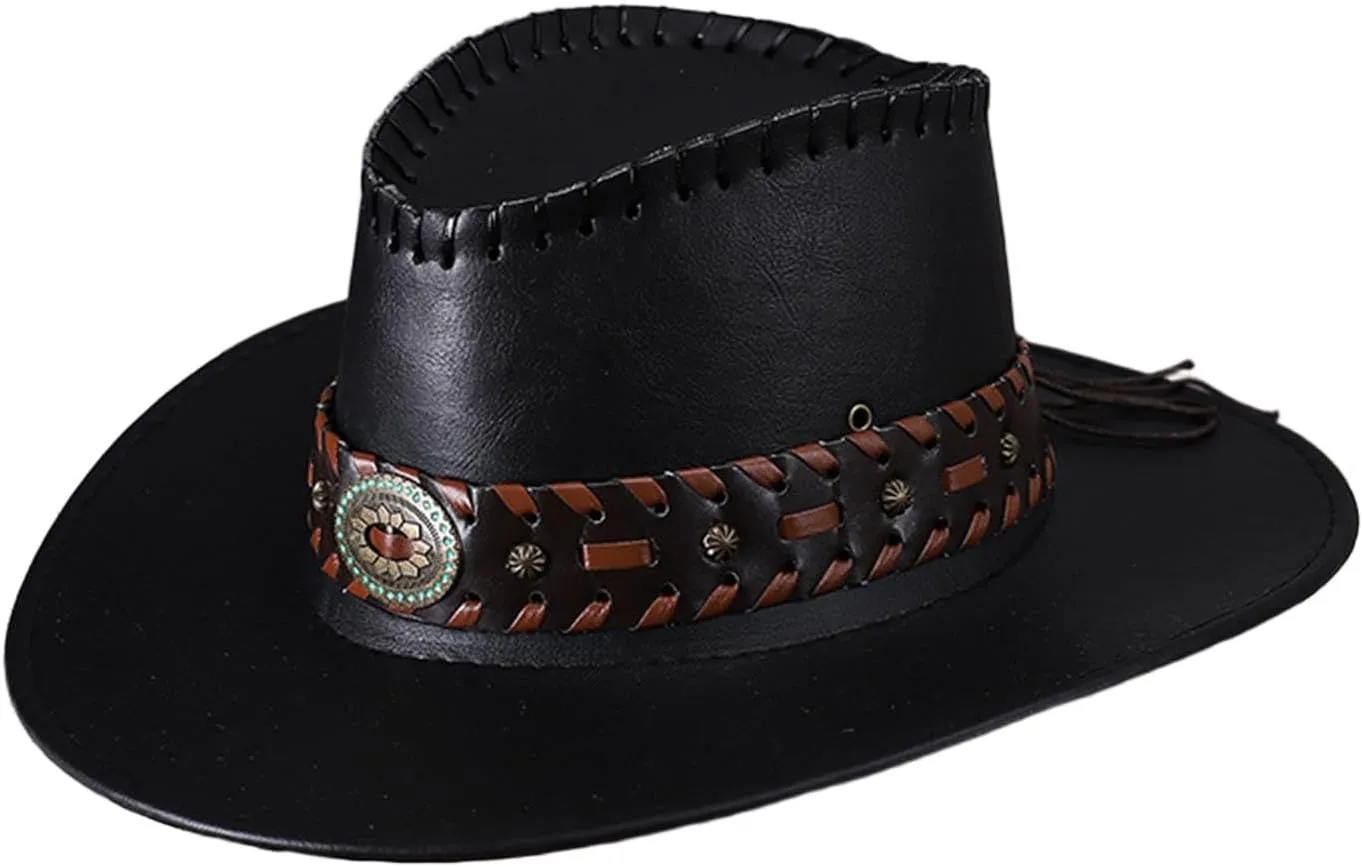 Leather Cowboy Hats for Women Unisex Wide Brim Foldable Outdoor Sports Cap Summer Rolled Up Cap 2025