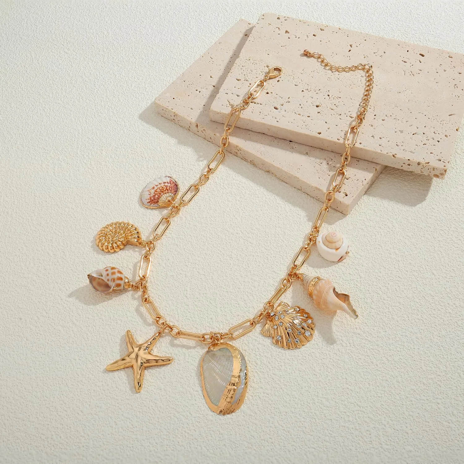 LILIE&WHITE Sea Shell Necklace For Women With Trendy Charms Summer Beach Beaded Necklace Shell Starfish Charms Fashion Jewelry