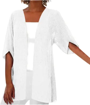 Linen Cardigan for Women 2023 Fall Fashion Kimono Cardigan Cutout 3/4 Sleeve Shrugs Plus Size Lightweight Cardigan