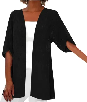 Linen Cardigan for Women 2023 Fall Fashion Kimono Cardigan Cutout 3/4 Sleeve Shrugs Plus Size Lightweight Cardigan