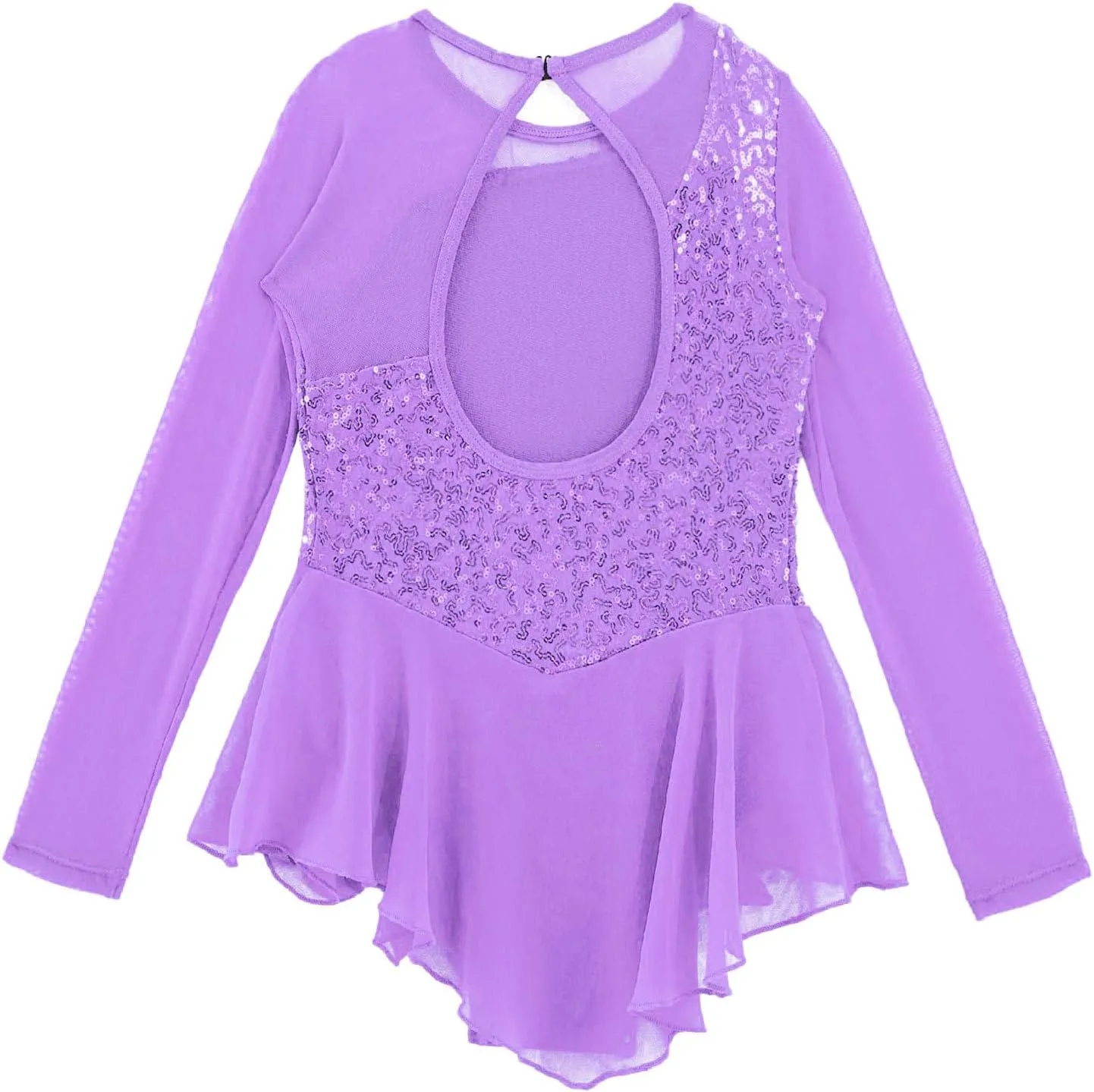 Linjinx Kids Girls Figure Ice Skating Dress Sparkly Sequins Floral Long Sleeve Ballet Dance Dress Gymnastic Tutu Leotard