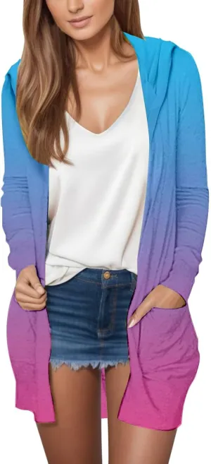 Long Cardigans for Women Trendy 2024 Summer Lightweight Casual Comfy Open Front Hooded Cardigan Sweater with Pocket