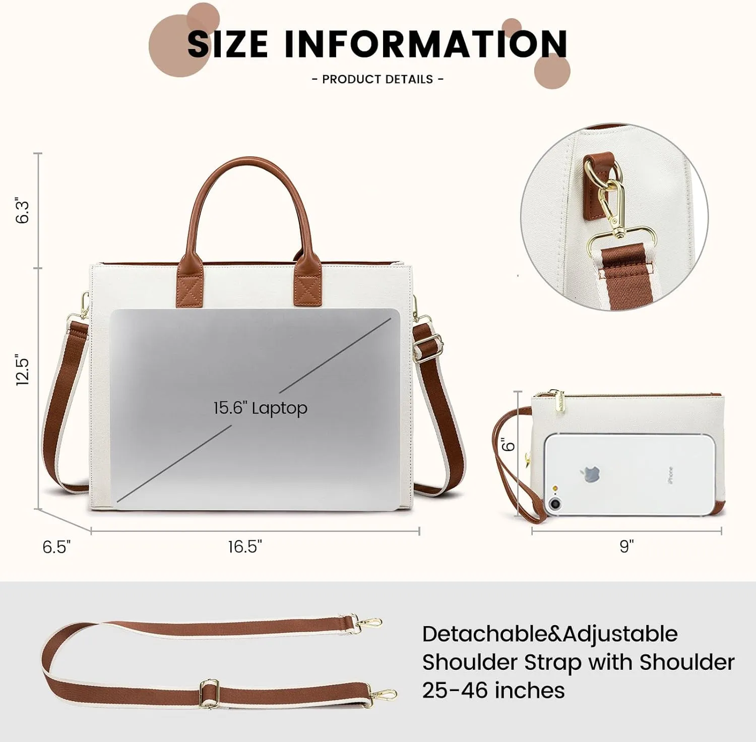 LOVEVOOK Laptop Bag for Women 15.6 inch Canvas Laptop Tote Bag Large Professional Teacher Purse Lightweight Computer Bag Briefcase Business Office, White Brown