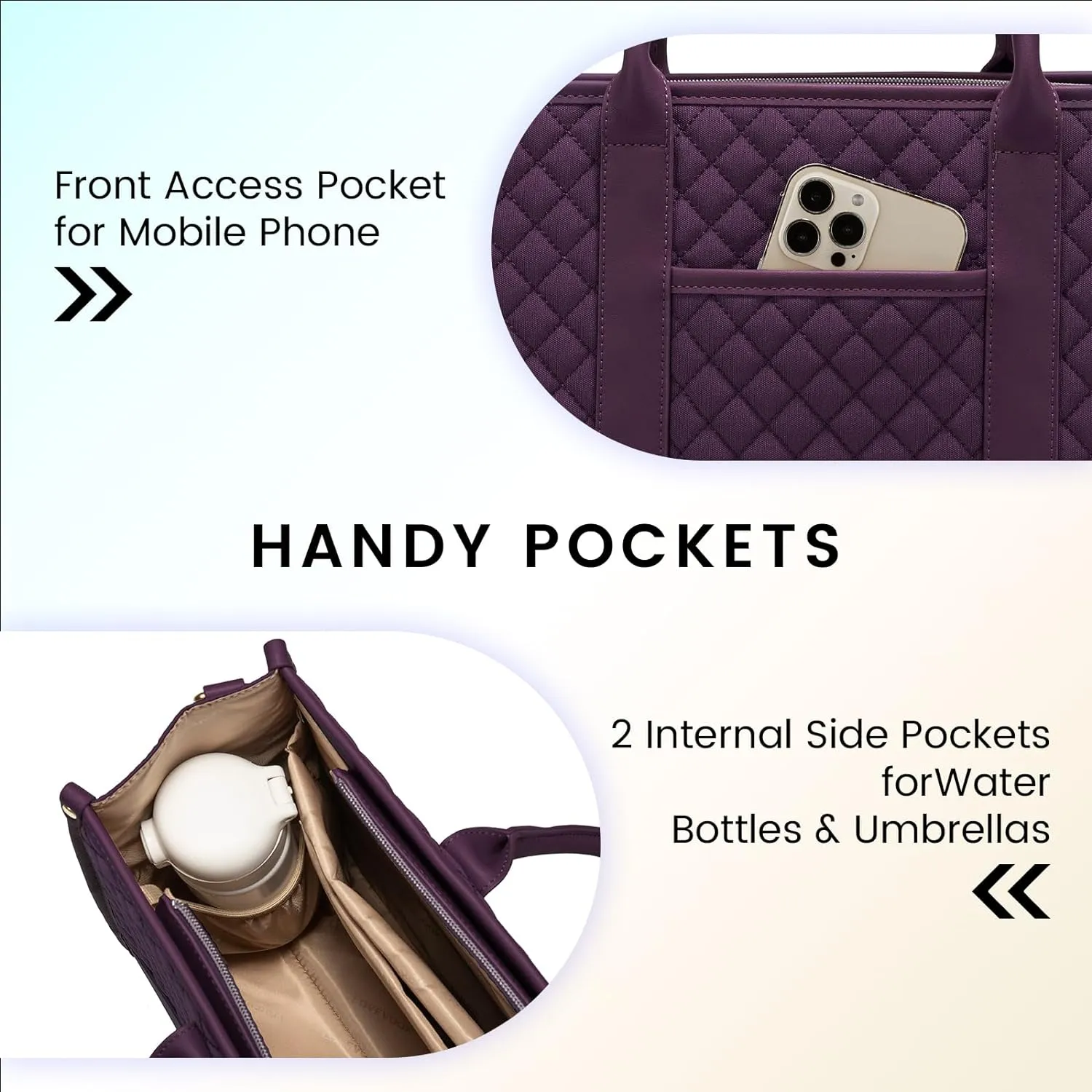 LOVEVOOK Laptop Bags for Women, 17 inch Waterproof Work Tote Bag with Clutch, Professional Teacher Computer Purse Lightweight Shoulder Bag Travel, Quilted Purple