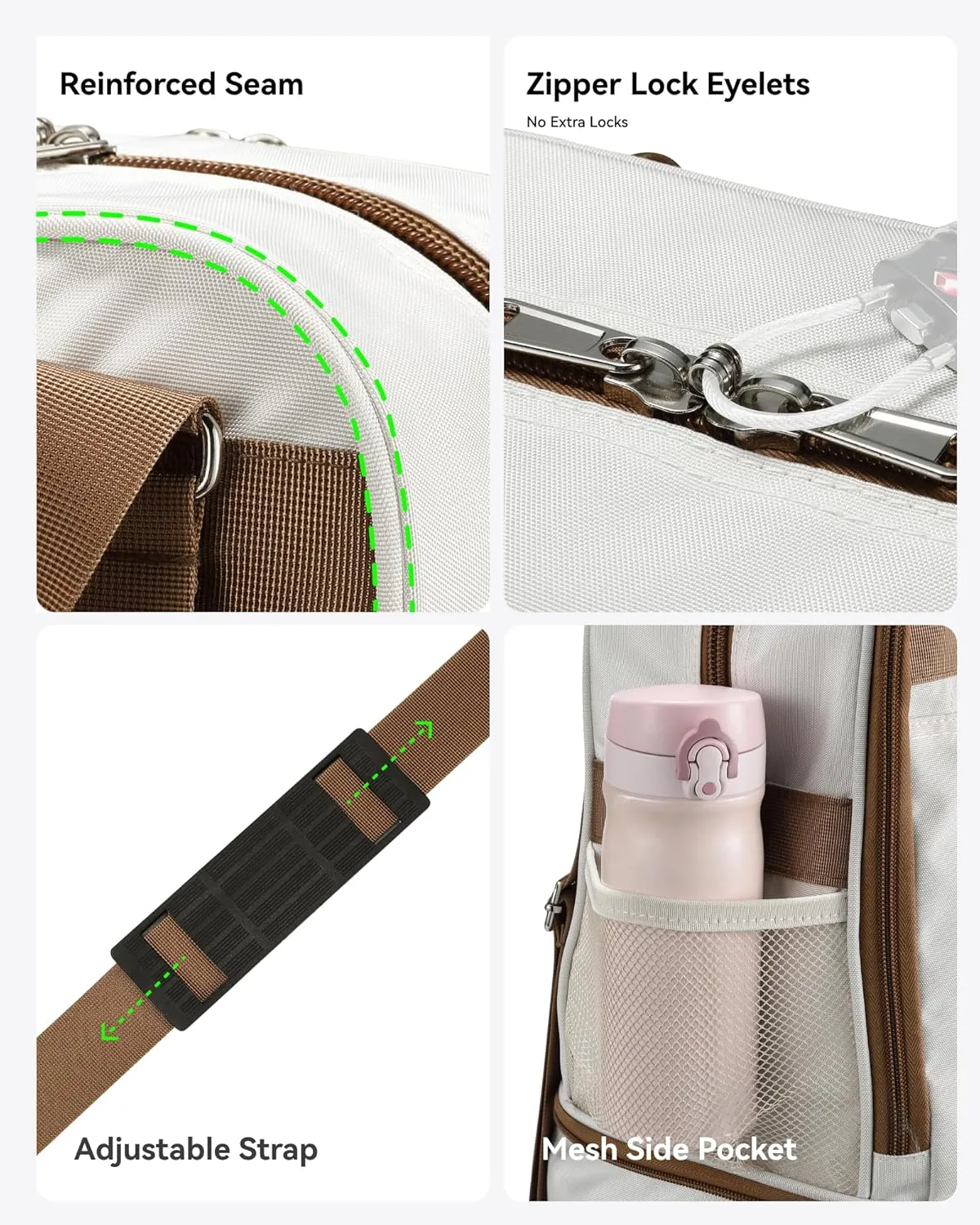 LUGGEX Expandable Underseat Carry On Luggage Bag with Wheels, Lightweight Overnight Foldable Luggage Bag, Small Rolling Suitcase without Telescopic Handle (White-Brown)