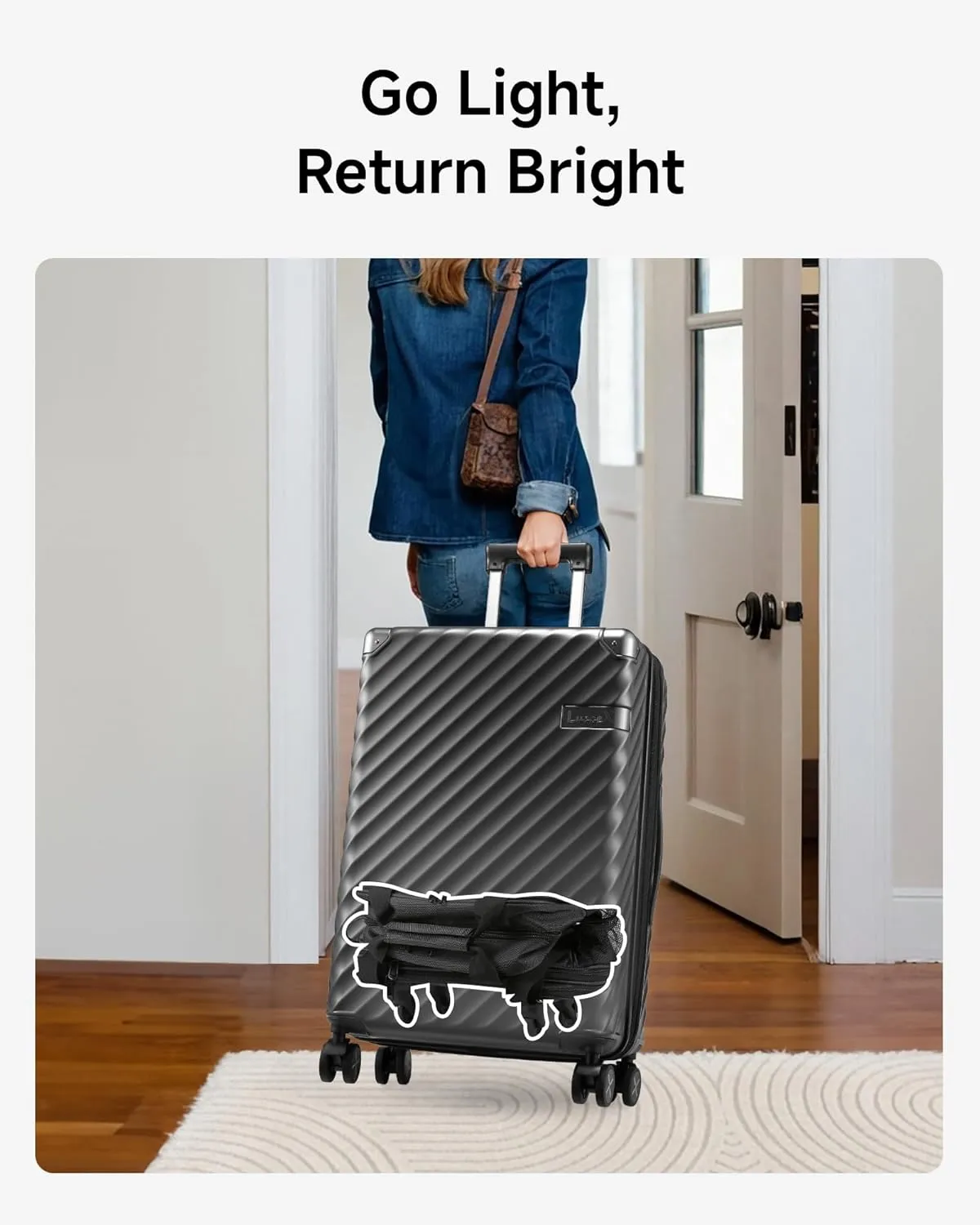 LUGGEX Expandable Underseat Carry On Luggage Bag with Wheels, Small Collapsible Luggage Suitcase without Telescopic Handle, Lightweight Rolling Travel Duffle Bag, Black