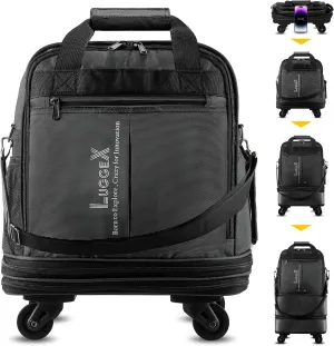 LUGGEX Expandable Underseat Carry On Luggage Bag with Wheels, Small Collapsible Luggage Suitcase without Telescopic Handle, Lightweight Rolling Travel Duffle Bag, Black