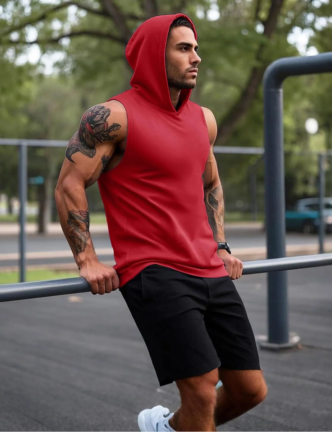 MAGCOMSEN Mens Tank Top Sleeveless Hoodie Cotton T-Shirt Summer Casual Shirt Muscle Tee