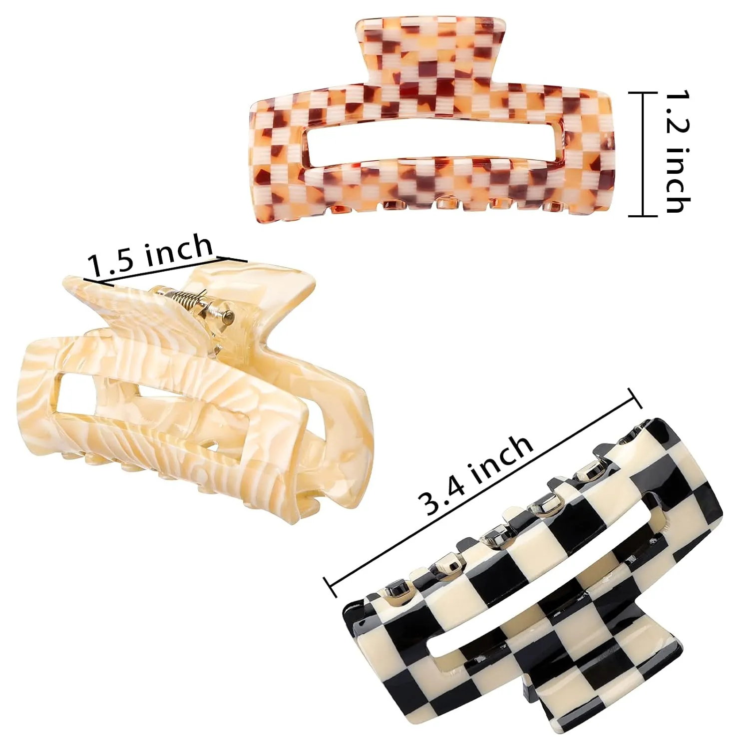 Magicsky 4PCS Hair Claw Clips, Acrylic Banana Barrettes Butterfly French Jaw Clip, Big Hair Clip Hairclips for Thick Thin Hair- Styling Accessories for Women Girls, Large Checkerboard, Leopard, White