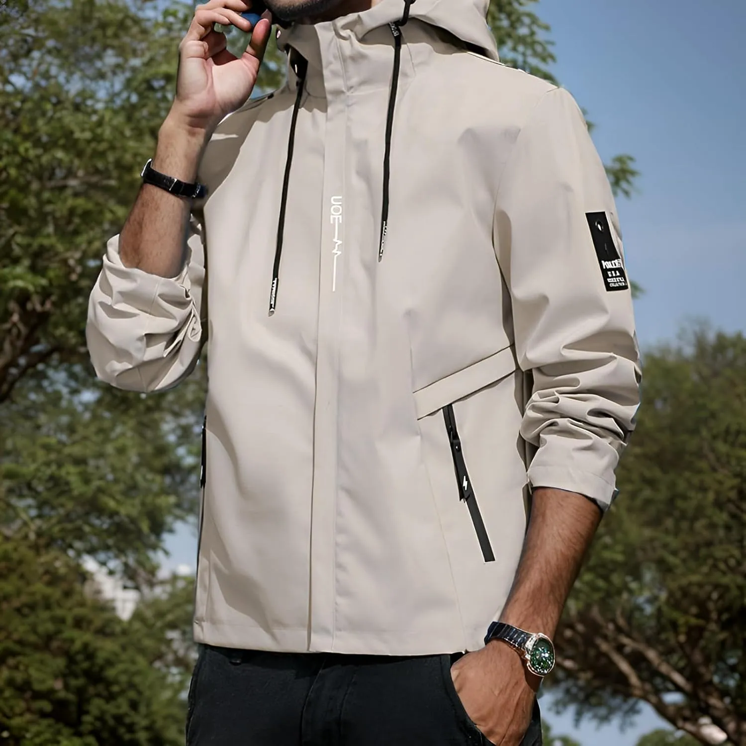 Mens 2023 Winter Hooded Trench Coats Stylish Zip Up Windbreaker Jackets Plus Size Windproof Outdoor Hiking Travel Overcoats