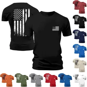 Mens 4th of July USA Flag T-Shirt Outdoor Independence Day American Flag Shirt Casual Summer Workout Fitness Tees